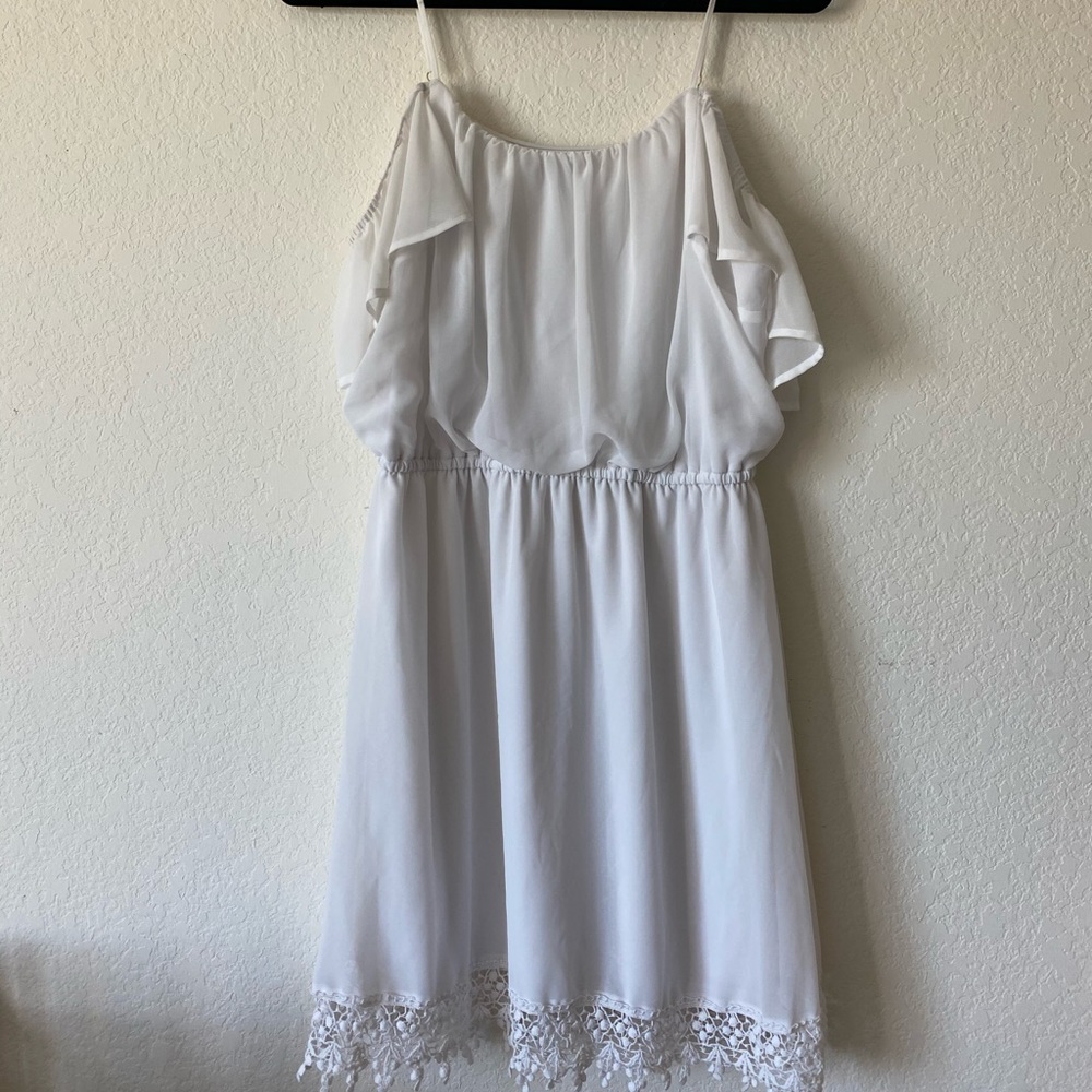 White Flowy Lace Off the Shoulder Dress